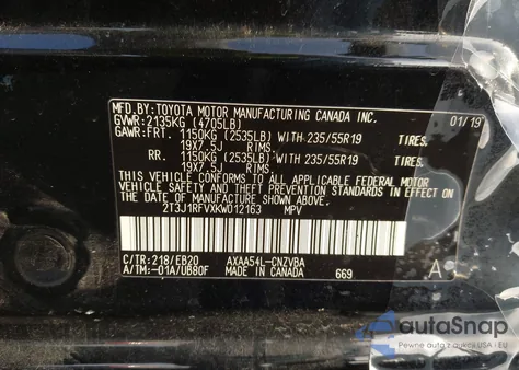 2019 Toyota Rav4 Adventure из США, поврежденный, VIN 2T3J1RFVXKW012163